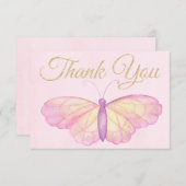 紫とピンクの蝶の赤ちゃんシャワーありがとう サンキューカード (正面/裏面)