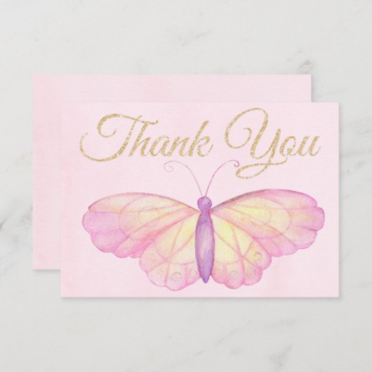 紫とピンクの蝶の赤ちゃんシャワーありがとう サンキューカード (正面/裏面)