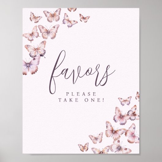 紫とピンクの蝶の赤ちゃんシャワー好意のサイン ポスター (正面)