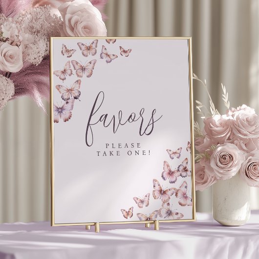 紫とピンクの蝶の赤ちゃんシャワー好意のサイン ポスター