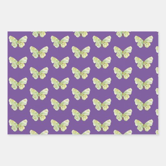 紫とピンクの蝶をテーマにしたギフト ラッピングペーパーシート (正面3)