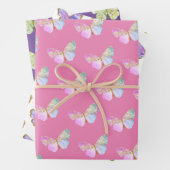 紫とピンクの蝶をテーマにしたギフト ラッピングペーパーシート (インサイチュ)
