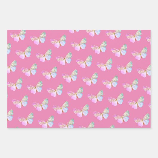 紫とピンクの蝶をテーマにしたギフト ラッピングペーパーシート (正面)