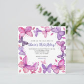 紫とピンクの蝶ガールズ誕生日 招待状 (スタンド正面)
