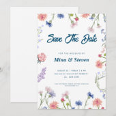 紫とピンクの野の花がウェディングを彩る セーブザデート (正面/裏面)