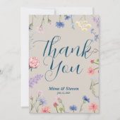 紫とピンクの野の花が結婚式を彩る サンキューカード (正面)