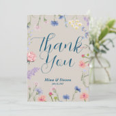 紫とピンクの野の花が結婚式を彩る サンキューカード (スタンド正面)