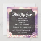 紫とピンクの《写真》ぼけ味、ストックバーカップルのシャワー 招待状 (正面)