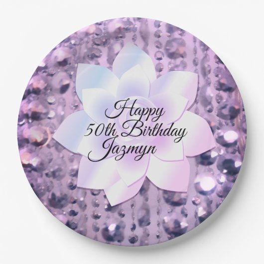 紫とピンクエレガントとビーズ ペーパープレート (正面)