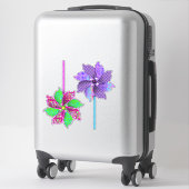 紫とピンク点々のあるのピンホイールの美しい渦巻き シール (スーツケース)
