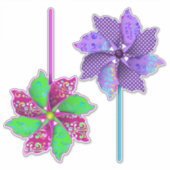 紫とピンク点々のあるのピンホイールの美しい渦巻き シール (正面)