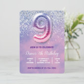 紫とピンク9番目の誕生日バルーン 招待状 (スタンド正面)