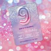 紫とピンク9番目の誕生日バルーン 招待状