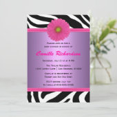 紫とピンク、ゼブラ、女の子ベビーシャワー 招待状 (スタンド正面)