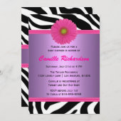 紫とピンク、ゼブラ、女の子ベビーシャワー 招待状 (正面/裏面)