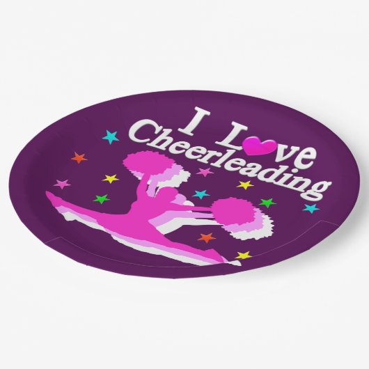 紫とピンクI愛チアリーティング紙プレート ペーパープレート (アングル)