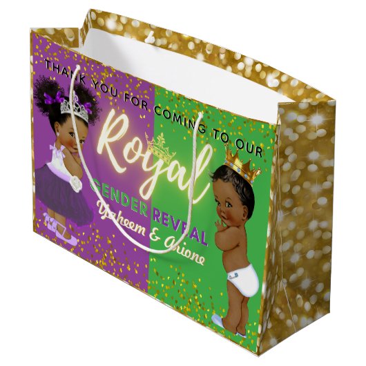 紫とファンシー緑を王室の明らかにするアフリカのジェンダー ラージペーパーバッグ (裏面アングル)