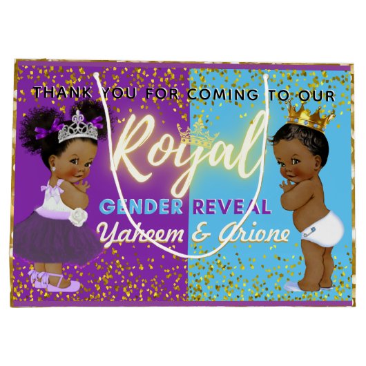 紫とファンシー青を明らかに王室のするアフリカの性別 ラージペーパーバッグ (裏面)