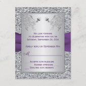 紫とフェイクシルバーフォイルの花柄RSVPカード 出欠カード (裏面)