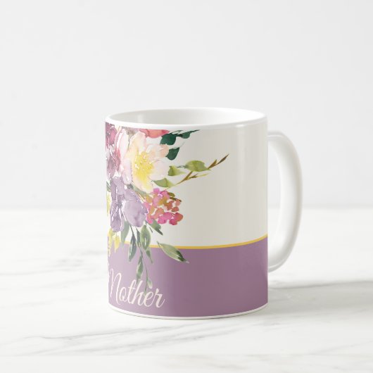 紫とブルゴーニュの水カラーフローラのカスタマイズ コーヒーマグカップ (正面右)