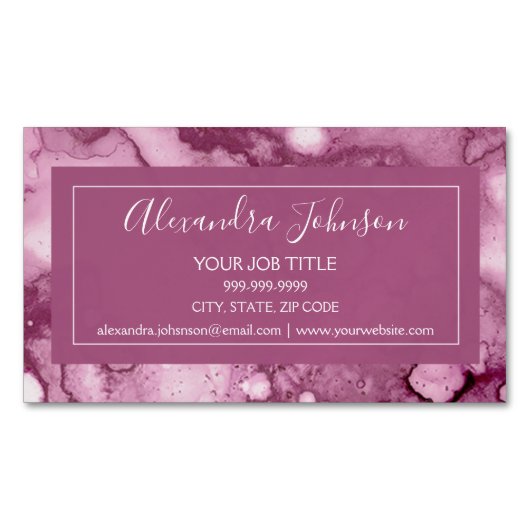 紫とブルゴーニュの水彩洗ガーリー浄 マグネット名刺 (正面)