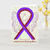 紫とブルゴーニュの認識度リボングリーティングカード カード (黄色い花)