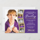 紫とブロンズの写真フィルムストリップ卒業コラージュ 招待状 (正面)