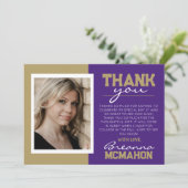 紫とブロンズの卒業写真サンキューカード 招待状 (スタンド正面)