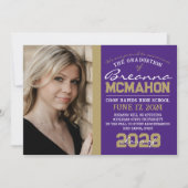 紫とブロンズの卒業式2写真のお知らせ 招待状 (正面)