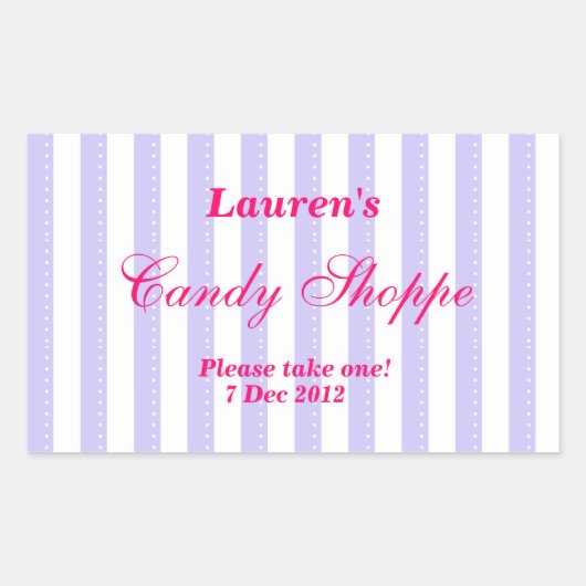 紫とホットピンクのキャンディーショップシール 長方形シール (正面)