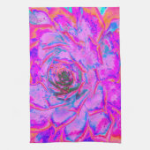 紫とマゼンタの多汁性セダムロゼット キッチンタオル (縦)