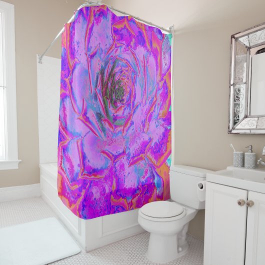 紫とマゼンタの多汁性セダムロゼット シャワーカーテン (インサイチュ)