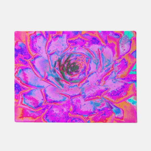 紫とマゼンタの多汁性セダムロゼット ドアマット (正面)