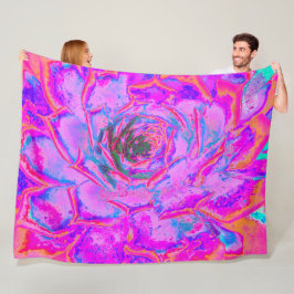 紫とマゼンタの多汁性セダムロゼット フリースブランケット