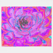 紫とマゼンタの多汁性セダムロゼット フリースブランケット (正面(横))