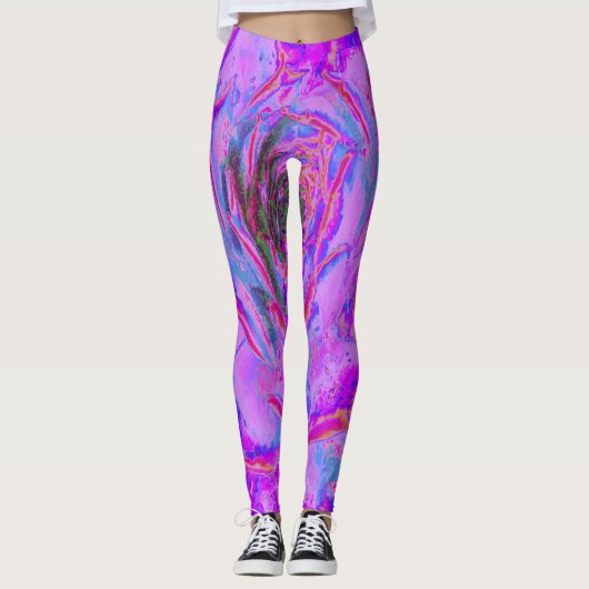 紫とマゼンタの多汁性セダムロゼット レギンス (正面)