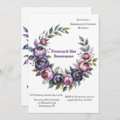 紫とマゼンタの牡丹の花嫁の昼食会 招待状 (正面/裏面)