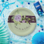 紫とムーヴでアクセントを付けたバラ ペーパープレート (パーティー)