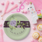 紫とムーヴでアクセントを付けたバラ ペーパープレート (パーティー)