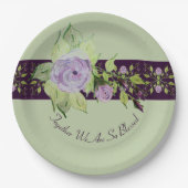 紫とムーヴでアクセントを付けたバラ ペーパープレート (正面)