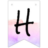 紫とモダンピンクの水色ハッピーリタイア バンティングフラッグ (第1の旗)