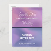 紫とモダンピンクの渦巻き色が日付を保存 インビテーションポストカード (正面/裏面)