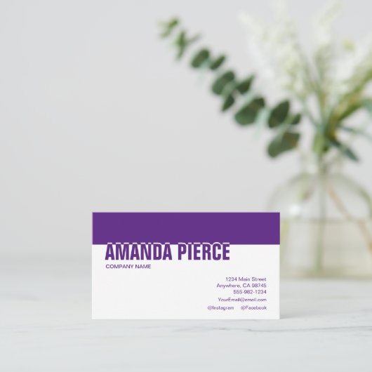 紫とモダン白のソーシャルメディア 名刺 (スタンド正面)