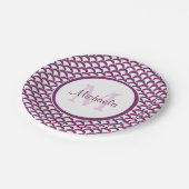 紫とモダン白のホタテのモノグラムと名前 ペーパープレート (アングル)