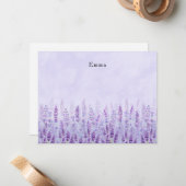紫とモダン白の水色ラベンダーの花 ノートカード (正面/裏面インサイチュ)