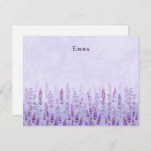 紫とモダン白の水色ラベンダーの花 ノートカード (正面/裏面)