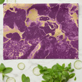 紫とモダン金ゴールドの大理石のパターン キッチンタオル (折り畳み)