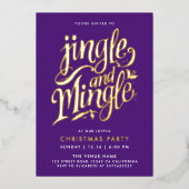 紫とモダン金ゴールドの書のスクリプト 箔招待状 (正面)