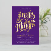 紫とモダン金ゴールドの書のスクリプト 箔招待状 (立ち正面)