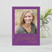 紫とモダン金ゴールドミニマル写真卒業 招待状 (スタンド正面)